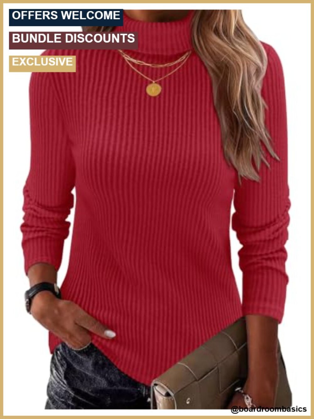 Ribbed Knit Turtleneck Long Sleeve Pullover Sweater Fitted Lightweight Layer